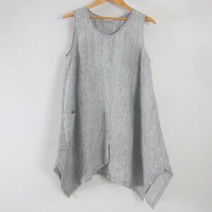 Foil Australia Womens 10 LInen Oversized Blue Gray Tunic Shirt Dress Pocket M